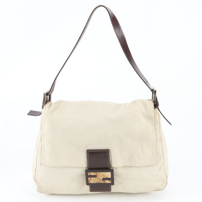 Fendi Mamma Bucket Baguette FF Leather Canvas Shoulder Bag