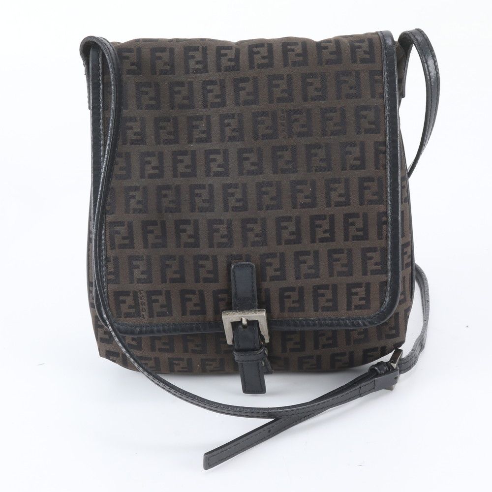 Fendi Zucchino Leather Canvas Shoulder Bag
