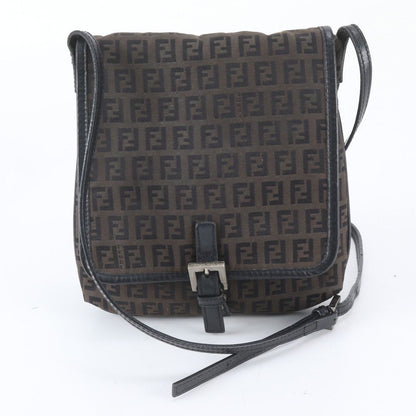 Fendi Zucchino Leather Canvas Shoulder Bag