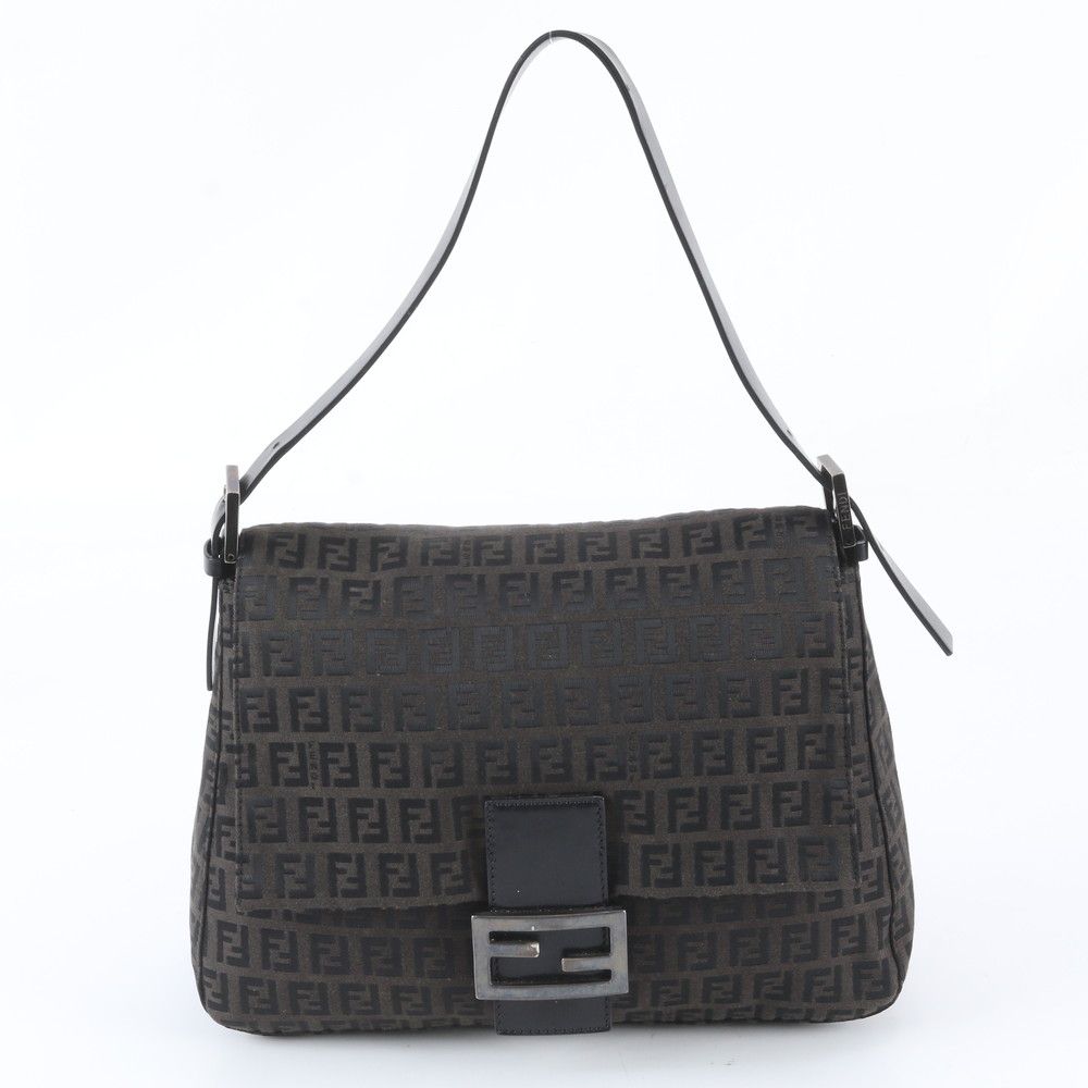 Fendi Zucchino Mamma Bucket Baguette FF Leather Shoulder Bag