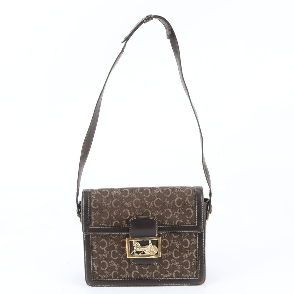 Celine Sulky Carriage Leather Canvas 2-Way Shoulder Bag Brown — view 4