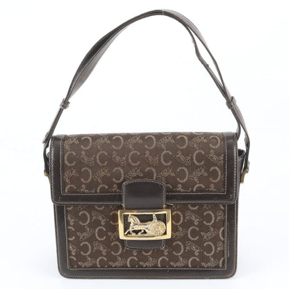 Celine Sulky Carriage Leather Canvas 2-Way Shoulder Bag Brown