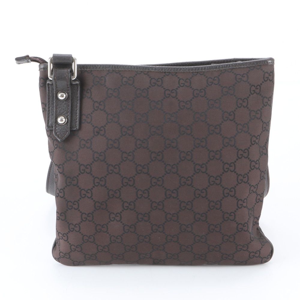 Gucci GG Nylon Leather Shoulder Bag Crossbody Brown — view 3