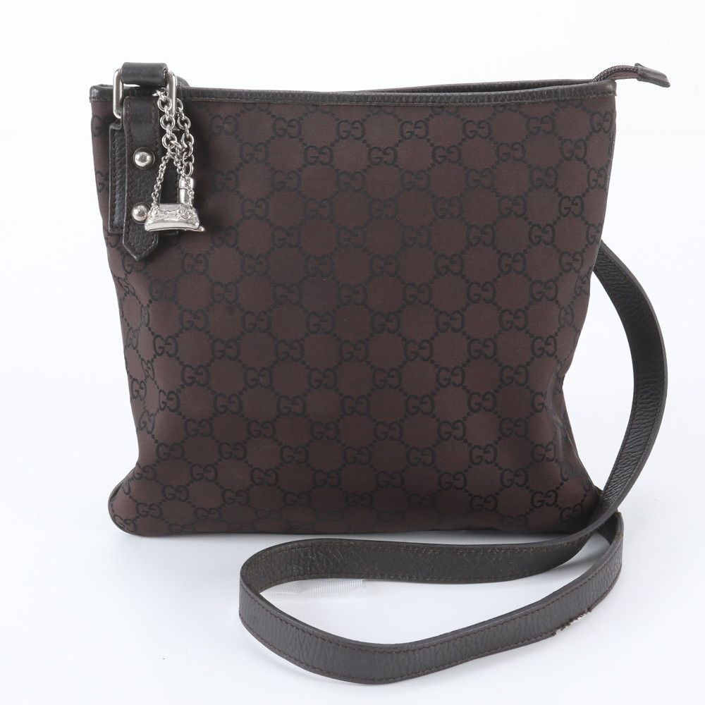Gucci GG Nylon Leather Shoulder Bag Crossbody Brown
