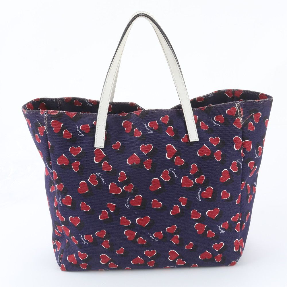Gucci Heart Beat Leather Canvas Tote Shoulder Hand Navy — view 3