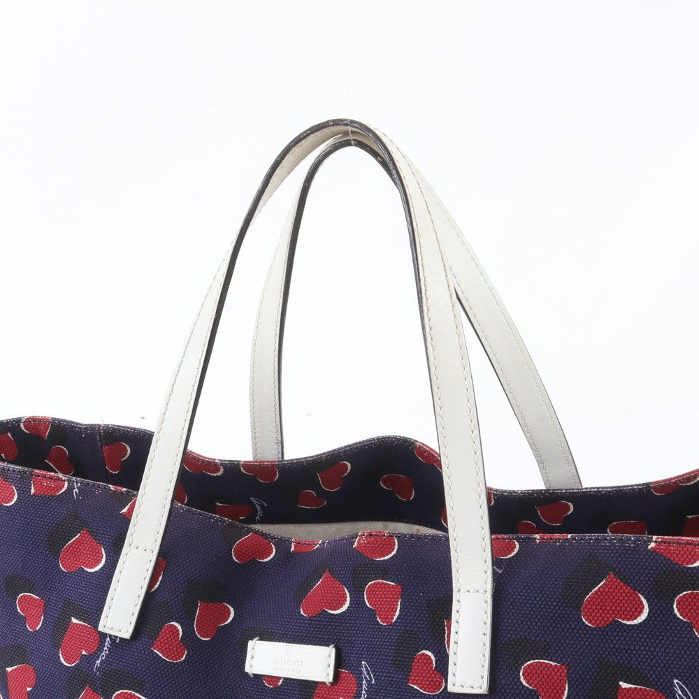 Gucci Heart Beat Leather Canvas Tote Shoulder Hand Navy — view 2