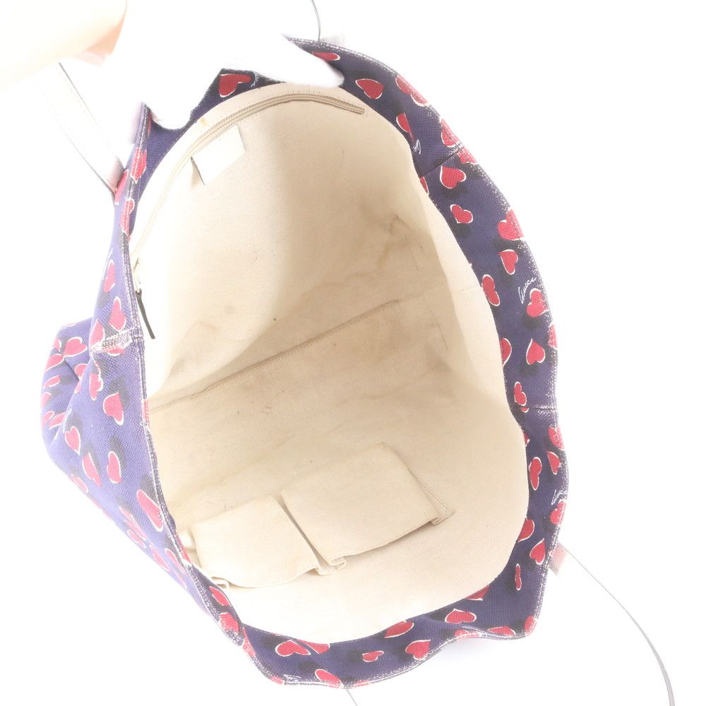 Gucci Heart Beat Leather Canvas Tote Shoulder Hand Navy — view 7