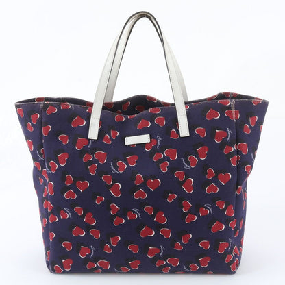 Gucci Heart Beat Leather Canvas Tote Shoulder Hand Navy