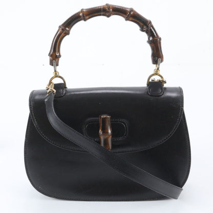 Gucci Bamboo Leather 2-Way Shoulder Bag Crossbody Hand Black