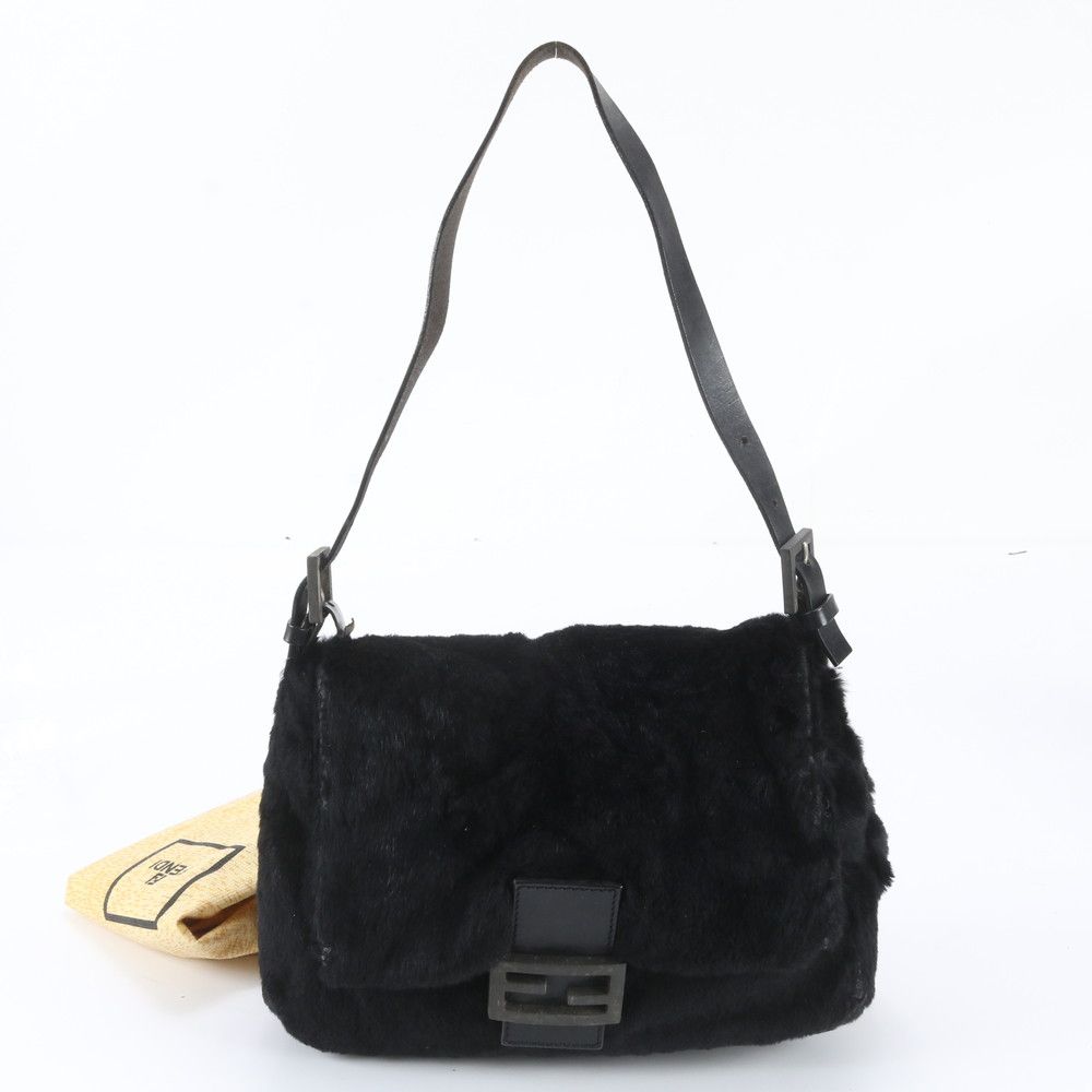 Fendi Fur Mamma Bucket Baguette Leather Hand Black Shoulder Bag