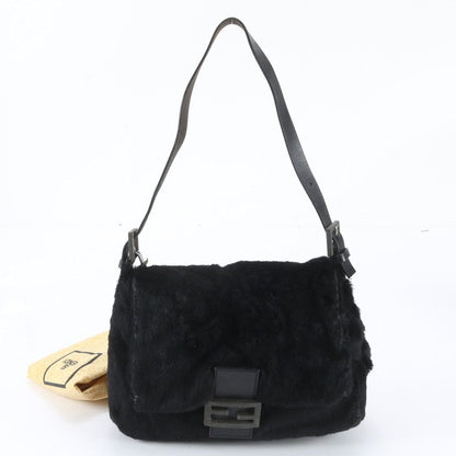 Fendi Fur Mamma Bucket Baguette Leather Hand Black Shoulder Bag