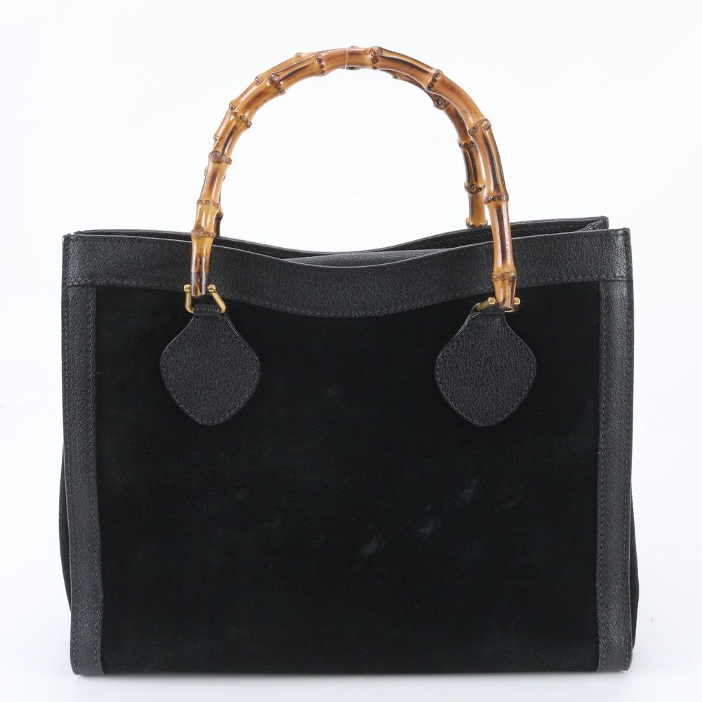 Gucci Bamboo 0 Leather Tote Shoulder Hand Black