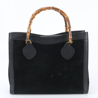 Gucci Bamboo 0 Leather Tote Shoulder Hand Black
