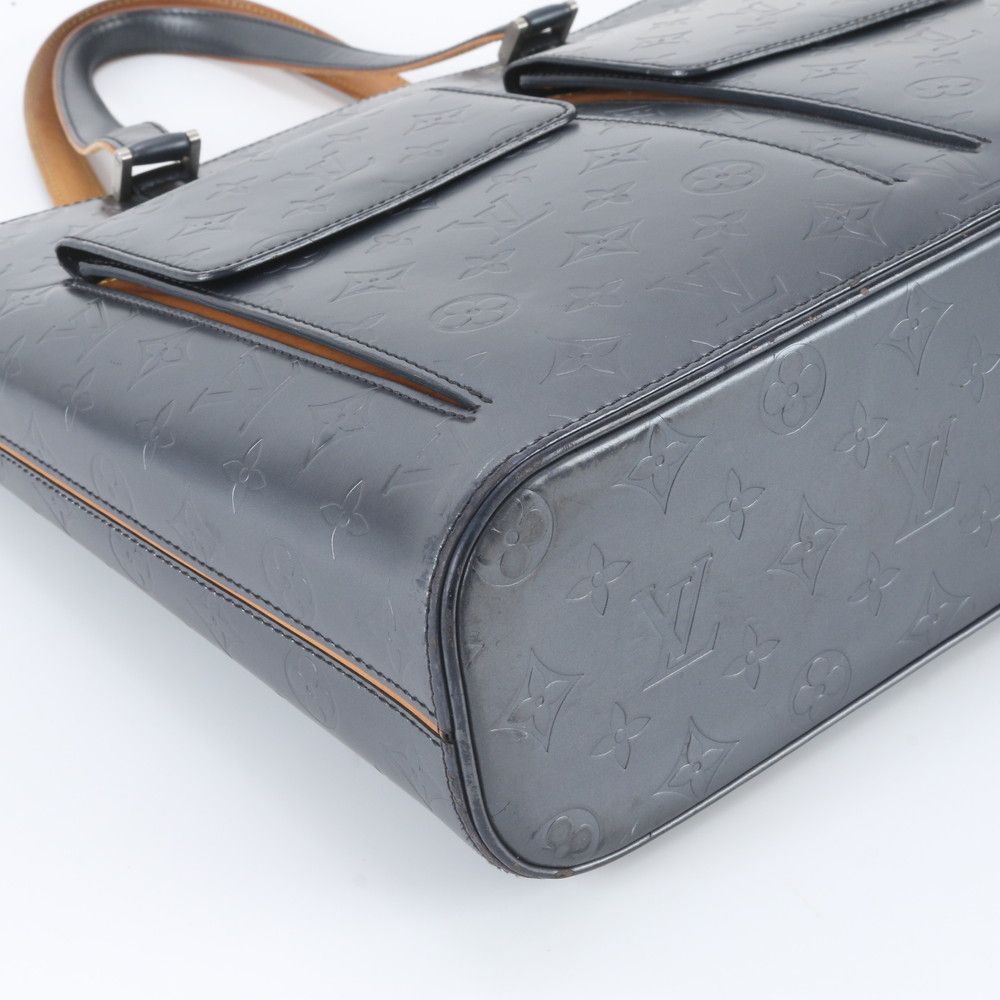 Louis Vuitton Monogram Mat Wilwood Blue Leather Tote — view 5