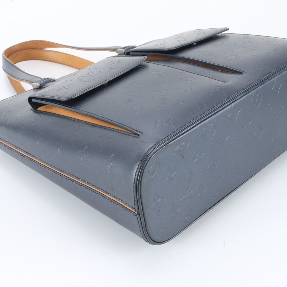 Louis Vuitton Monogram Mat Wilwood Blue Leather Tote — view 5