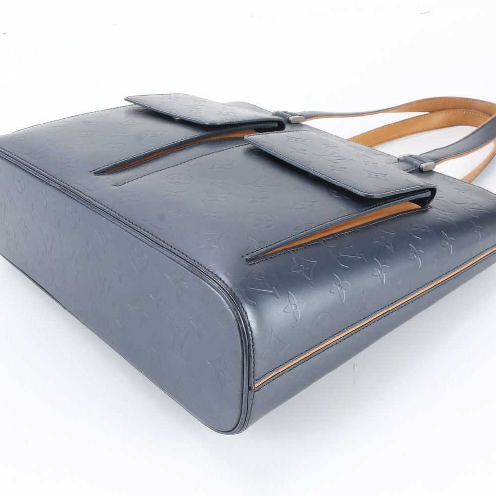 Louis Vuitton Monogram Mat Wilwood Blue Leather Tote — view 4