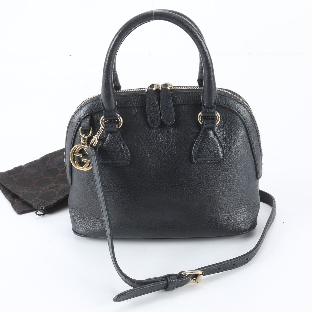 Gucci Interlocking G Leather 2-Way Shoulder Bag Crossbody Hand Black