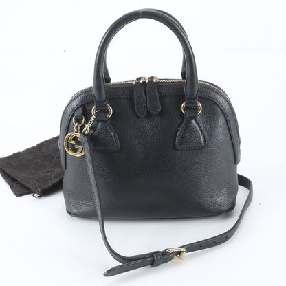Gucci Interlocking G Leather 2-Way Shoulder Bag Crossbody Hand Black