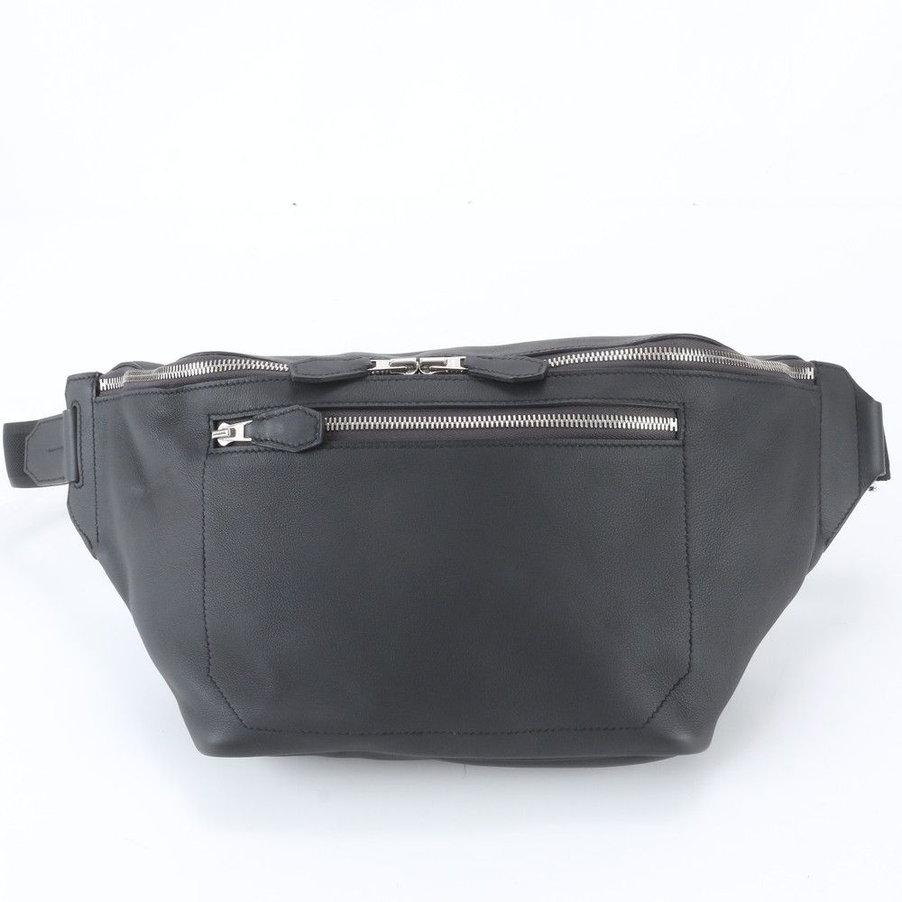 Hermes City Slide Cross Leather Belt Bag Crossbody Waist Pouch Black