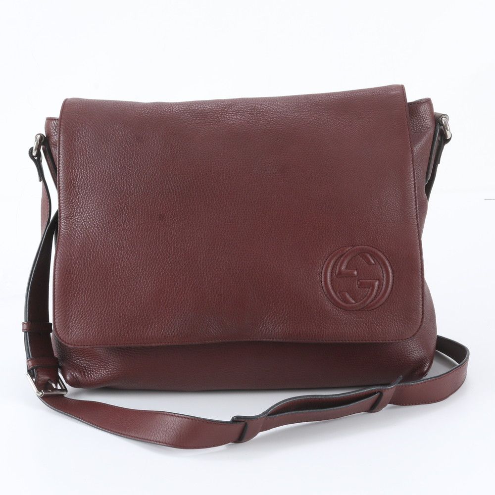 Gucci Interlocking G Leather Shoulder Bag Crossbody Messenger Brown