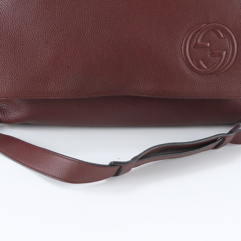 Gucci Interlocking G Leather Shoulder Bag Crossbody Messenger Brown — view 2