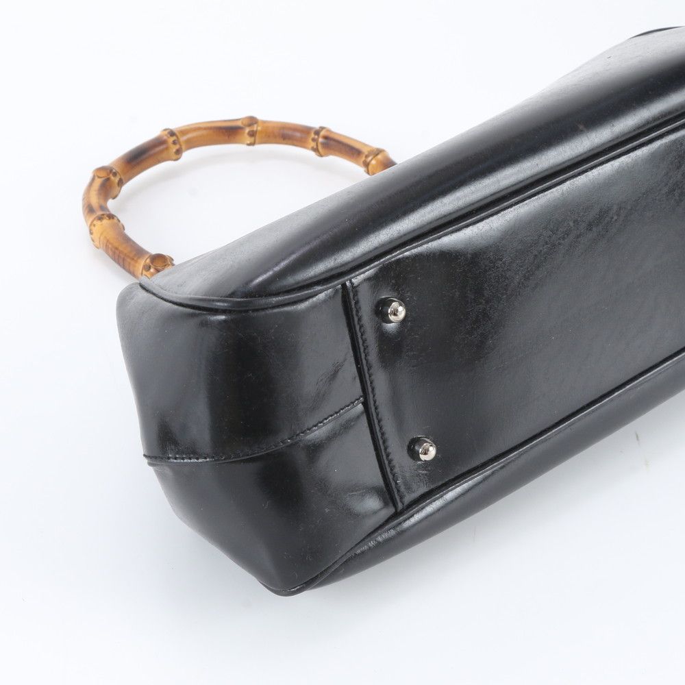 Gucci Bamboo Kiss Lock Leather Handbag Black — view 5