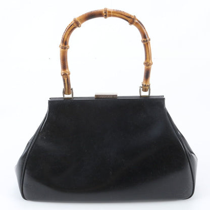 Gucci Bamboo Kiss Lock Leather Handbag Black
