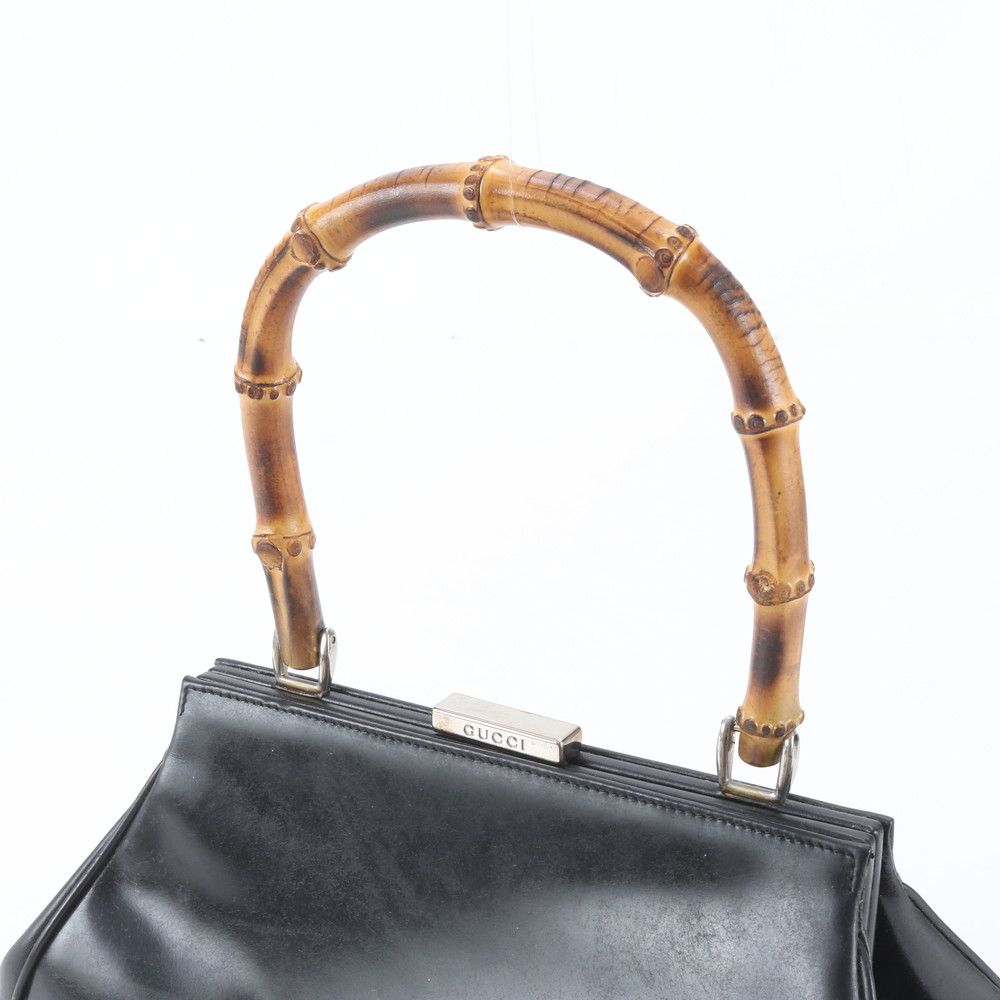 Gucci Bamboo Kiss Lock Leather Handbag Black — view 2