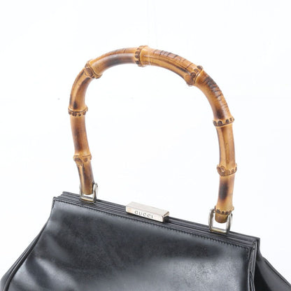 Gucci Bamboo Kiss Lock Leather Handbag Black — view 2