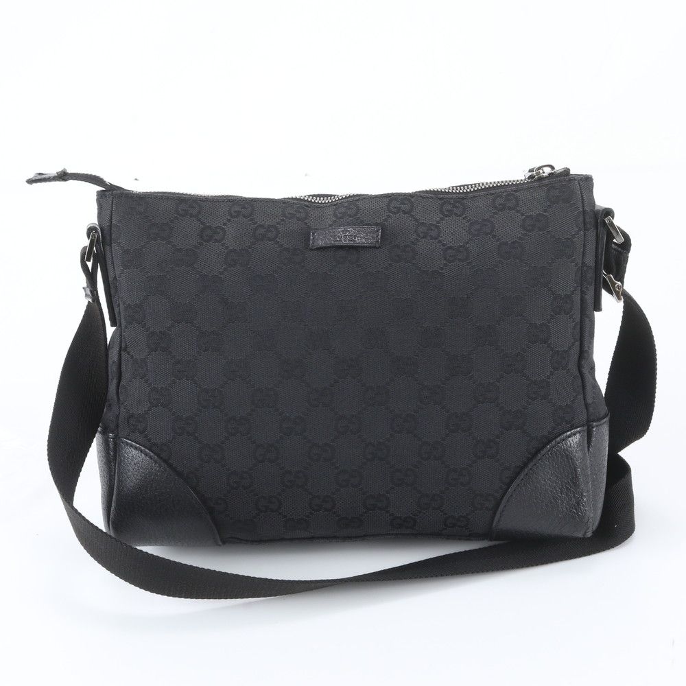 Gucci GG Canvas Leather Shoulder Bag Crossbody Messenger Black