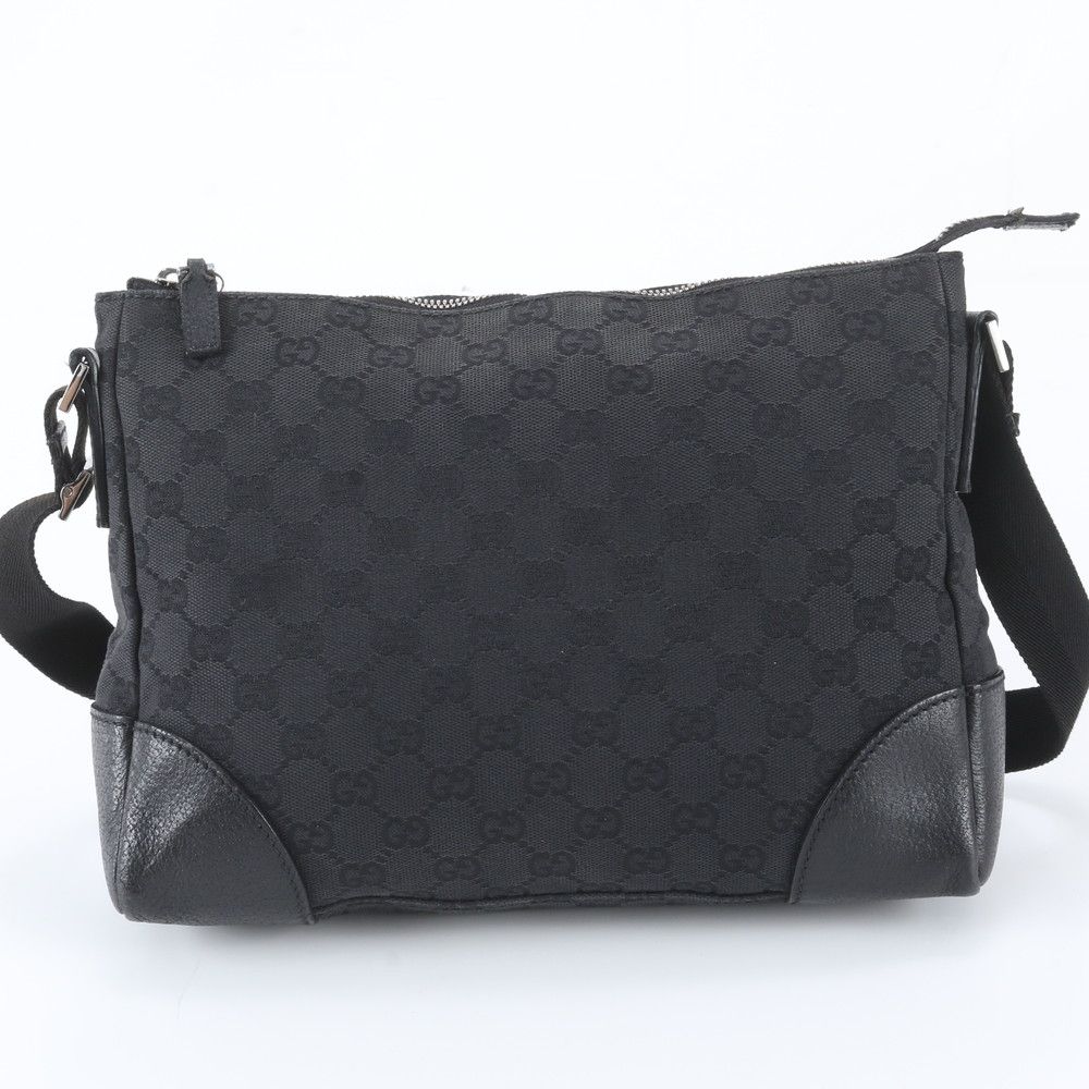 Gucci GG Canvas Leather Shoulder Bag Crossbody Messenger Black — view 3