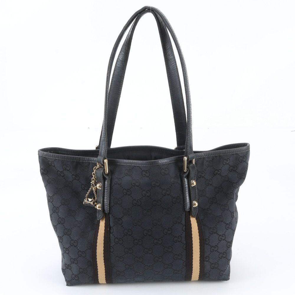 Gucci GG Canvas Leather Tote Shoulder Hand Black
