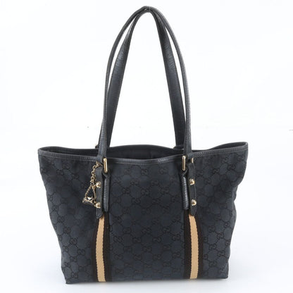 Gucci GG Canvas Leather Tote Shoulder Hand Black