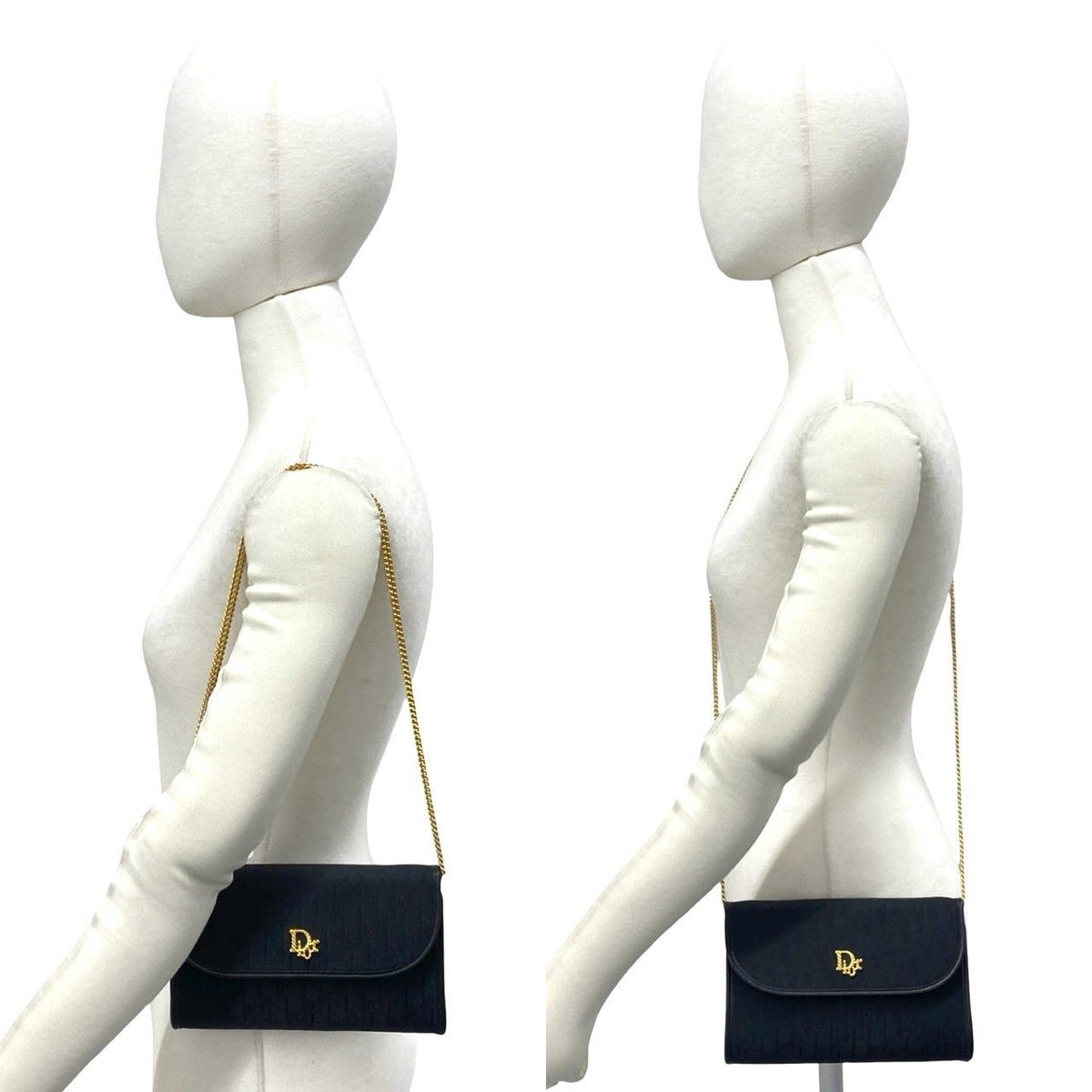 Dior Vintage Logo Trotter Canvas Leather 2-Way Shoulder Bag Black — view 2