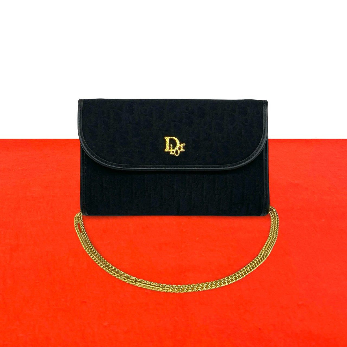 Dior Vintage Logo Trotter Canvas Leather 2-Way Shoulder Bag Black