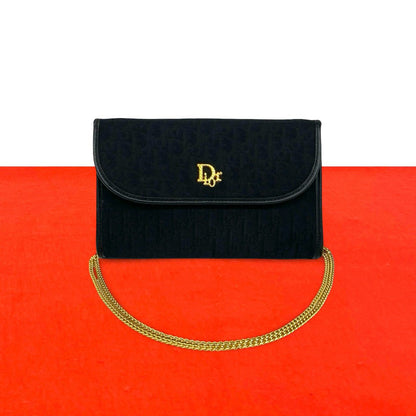 Dior Vintage Logo Trotter Canvas Leather 2-Way Shoulder Bag Black