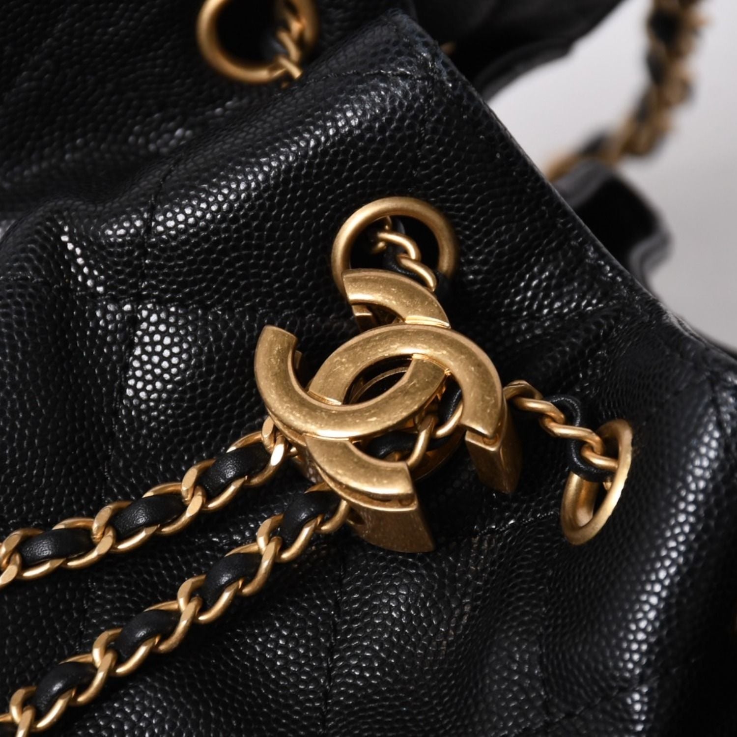 Chanel 25 Mini Handbag CC Logo Caviar Leather Black Gold — view 7