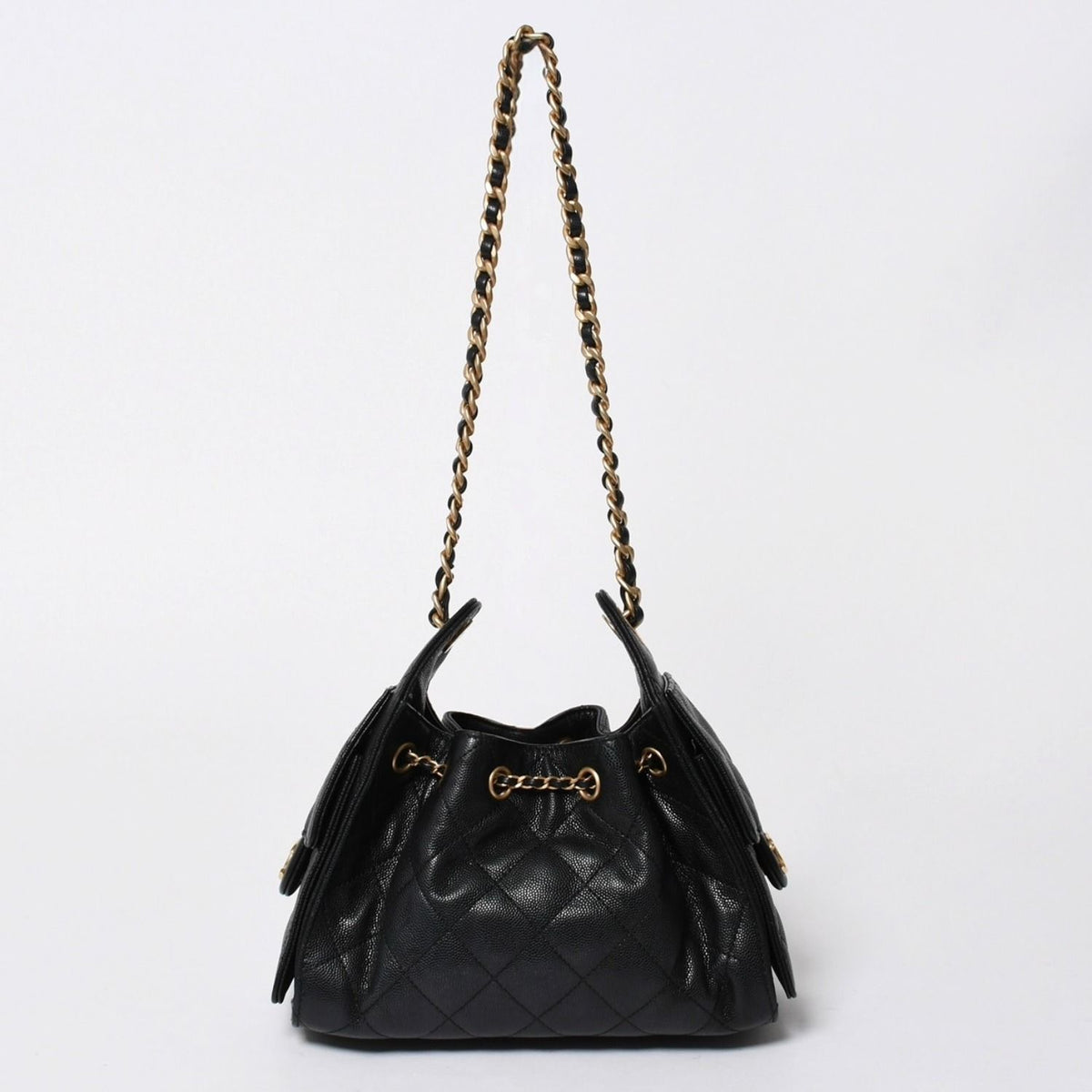Chanel 25 Mini Handbag CC Logo Caviar Leather Black Gold — view 2