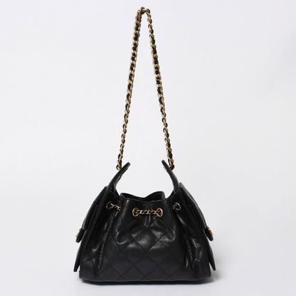 Chanel 25 Mini Handbag CC Logo Caviar Leather Black Gold — view 2