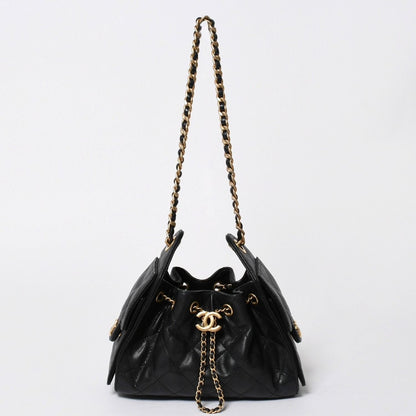 Chanel 25 Mini Handbag CC Logo Caviar Leather Black Gold