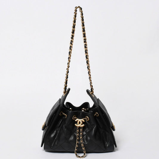 Chanel 25 Mini Handbag CC Logo Caviar Leather Black Gold