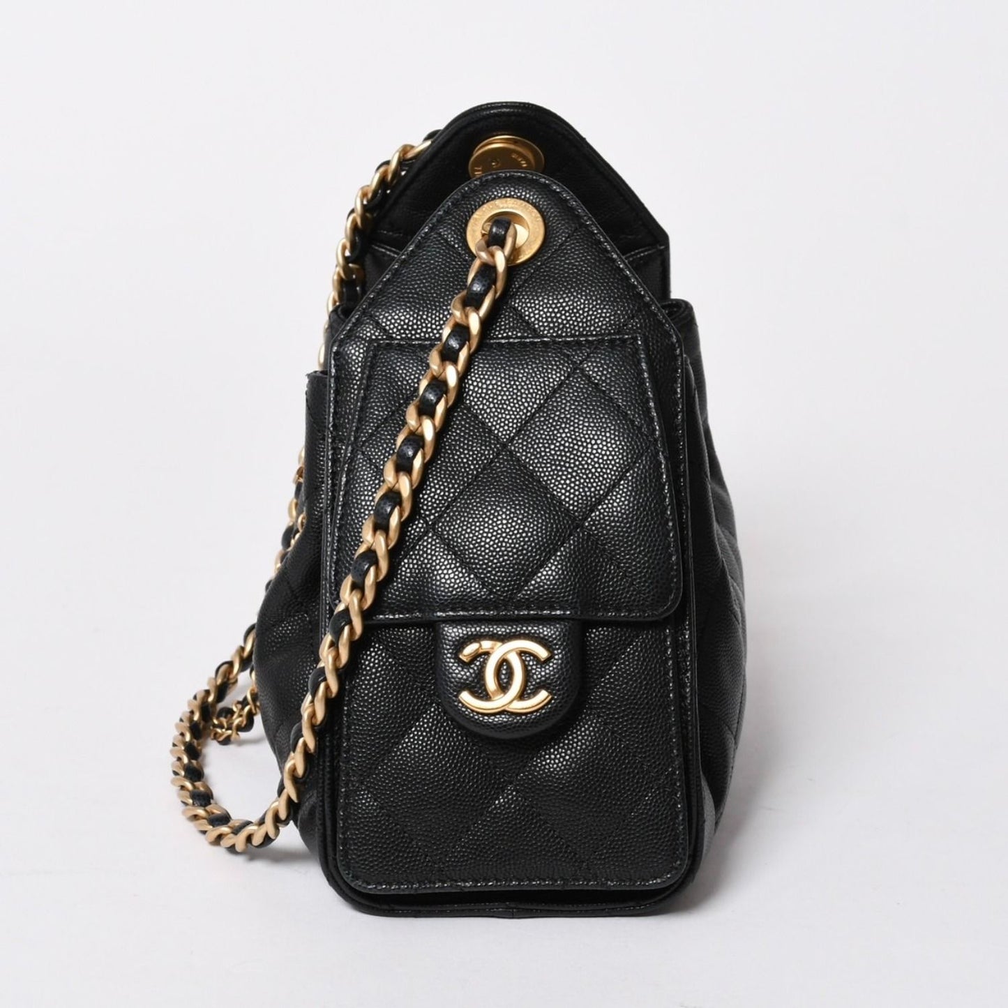 Chanel 25 Mini Handbag CC Logo Caviar Leather Black Gold — view 4