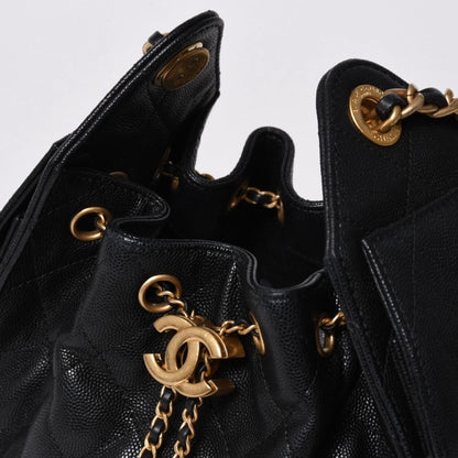 Chanel 25 Mini Handbag CC Logo Caviar Leather Black Gold — view 8