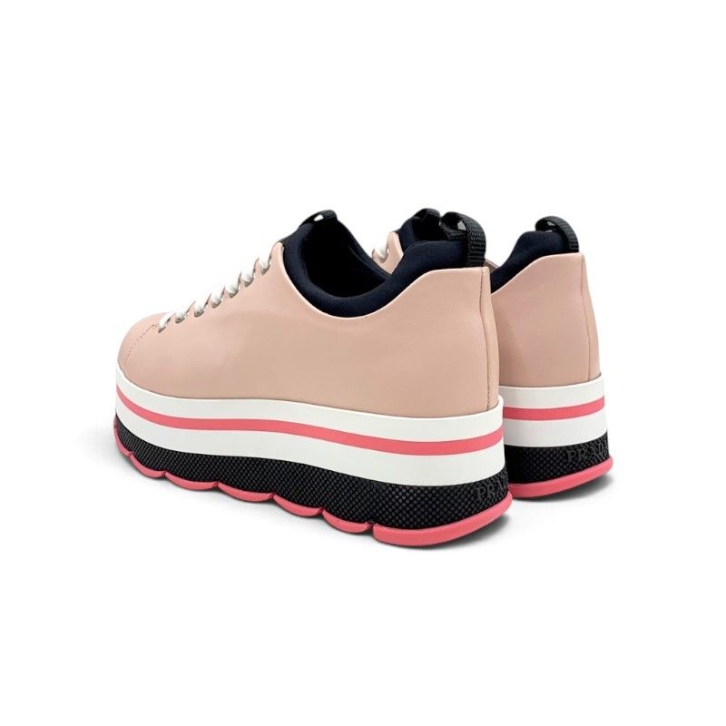Prada Sneakers Leather Pink White Black Sports Thick Sole — view 4