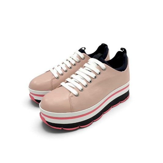 Prada Sneakers Leather Pink White Black Sports Thick Sole