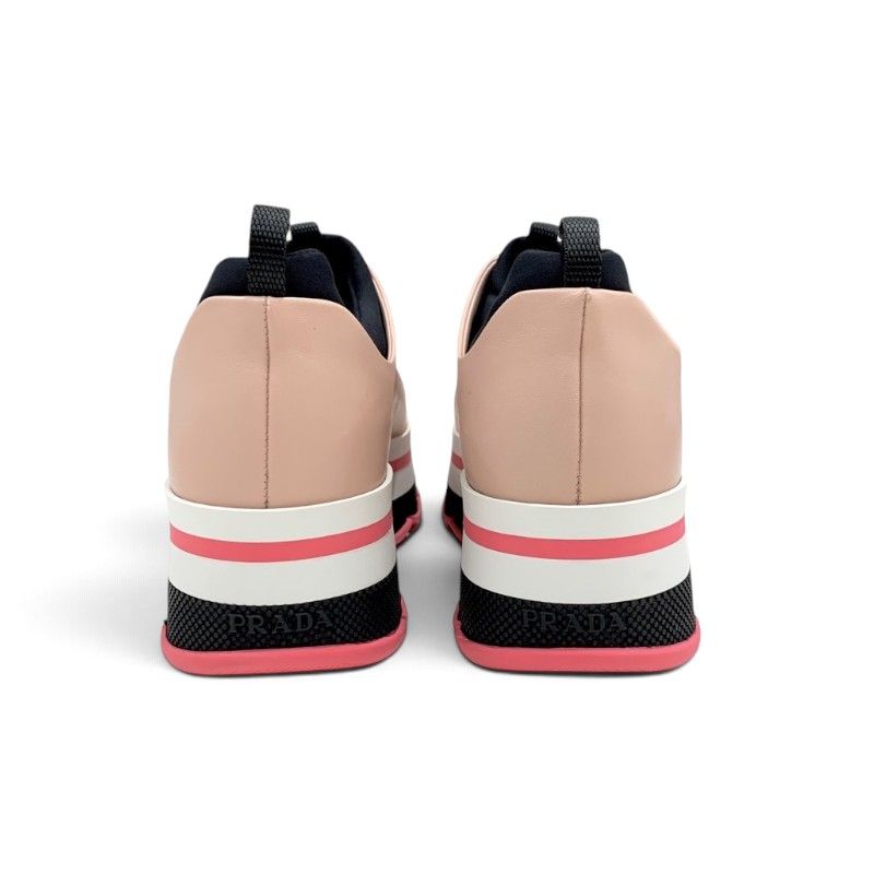 Prada Sneakers Leather Pink White Black Sports Thick Sole — view 5