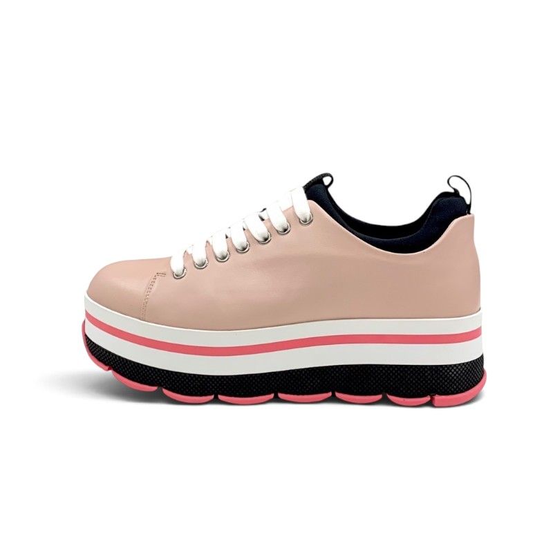 Prada Sneakers Leather Pink White Black Sports Thick Sole — view 3