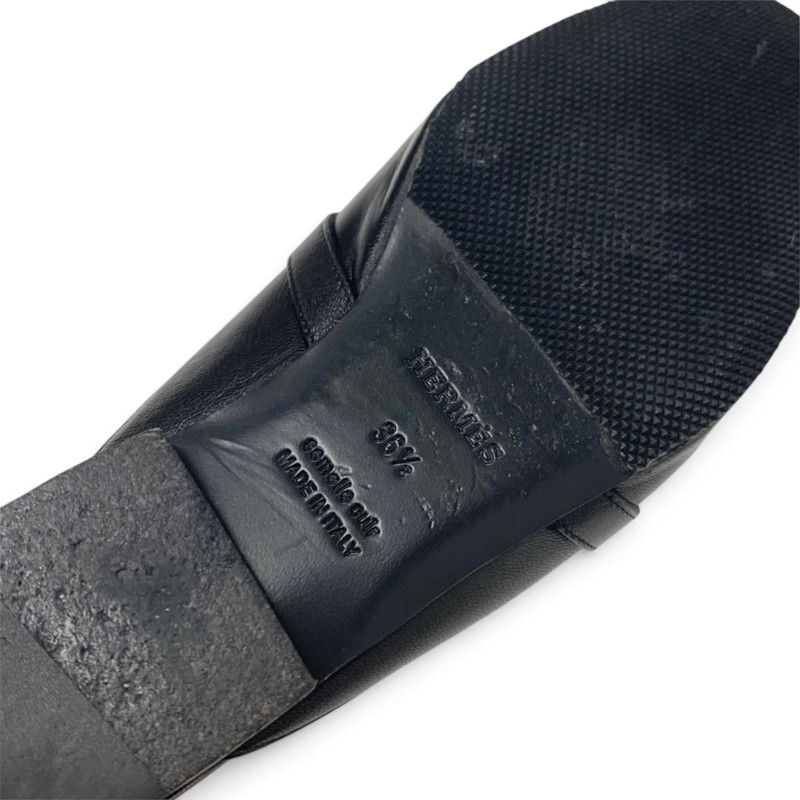 Hermes Oz Flat Shoes Leather Black Silver Kelly Mules Slippers Sandals — view 7