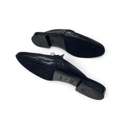 Hermes Oz Flat Shoes Leather Black Silver Kelly Mules Slippers Sandals — view 5