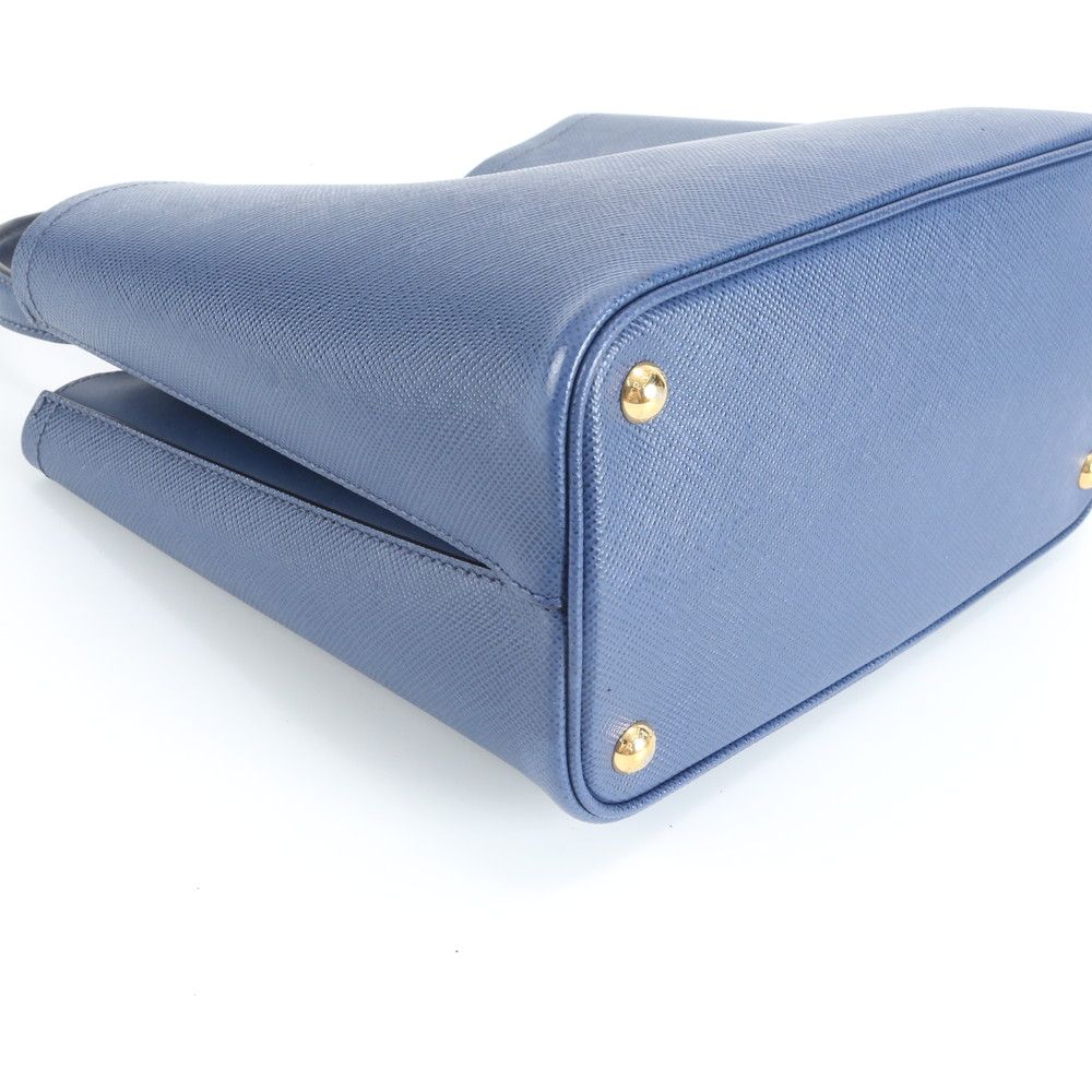 Prada Saffiano Leather Triangle Logo Blue Handbag Tote — view 4